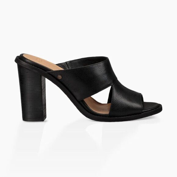 UGG Celia Black Leather Criss Cross Block Heel Slip On Sandals 1016164 - Picture 1 of 8